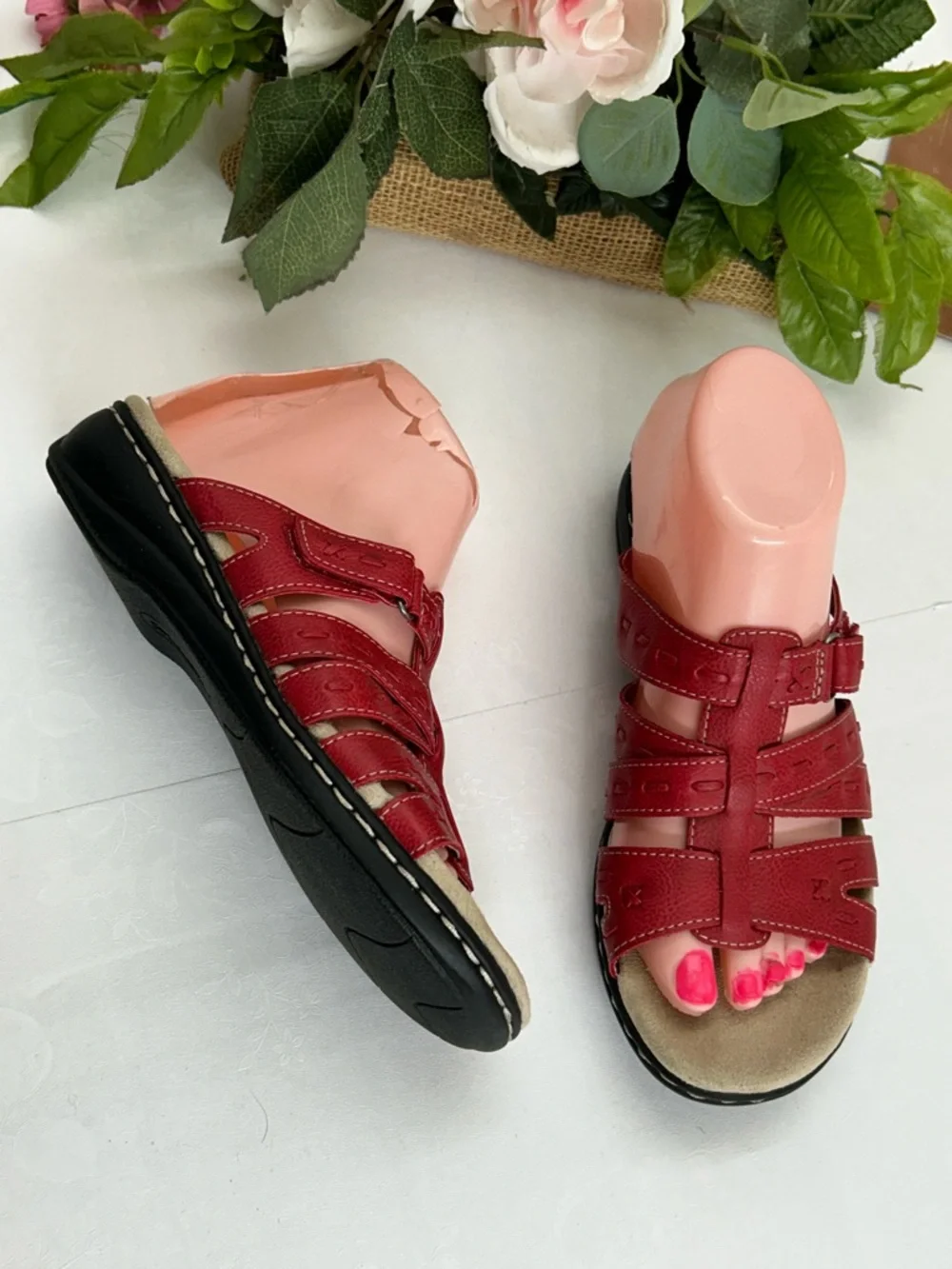 croft & barrow Red Multi-Strap Comfort Slide Sandals